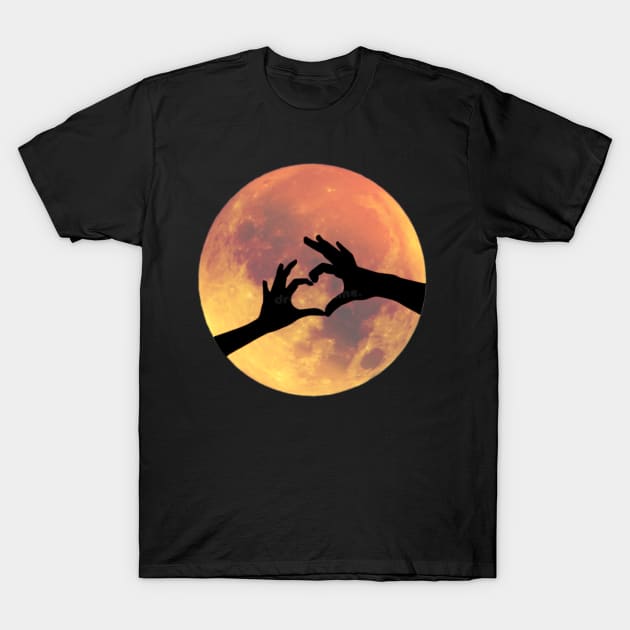 Full Moon with Heart Hands Silhouette T-Shirt by Apathecary